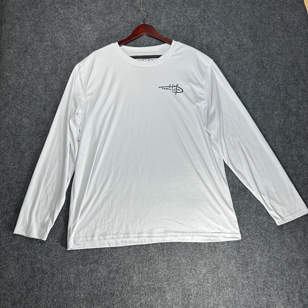 Reel Life Shirt Mens XXL White Long Sleeve Tee Outdoor Fishing American Flag